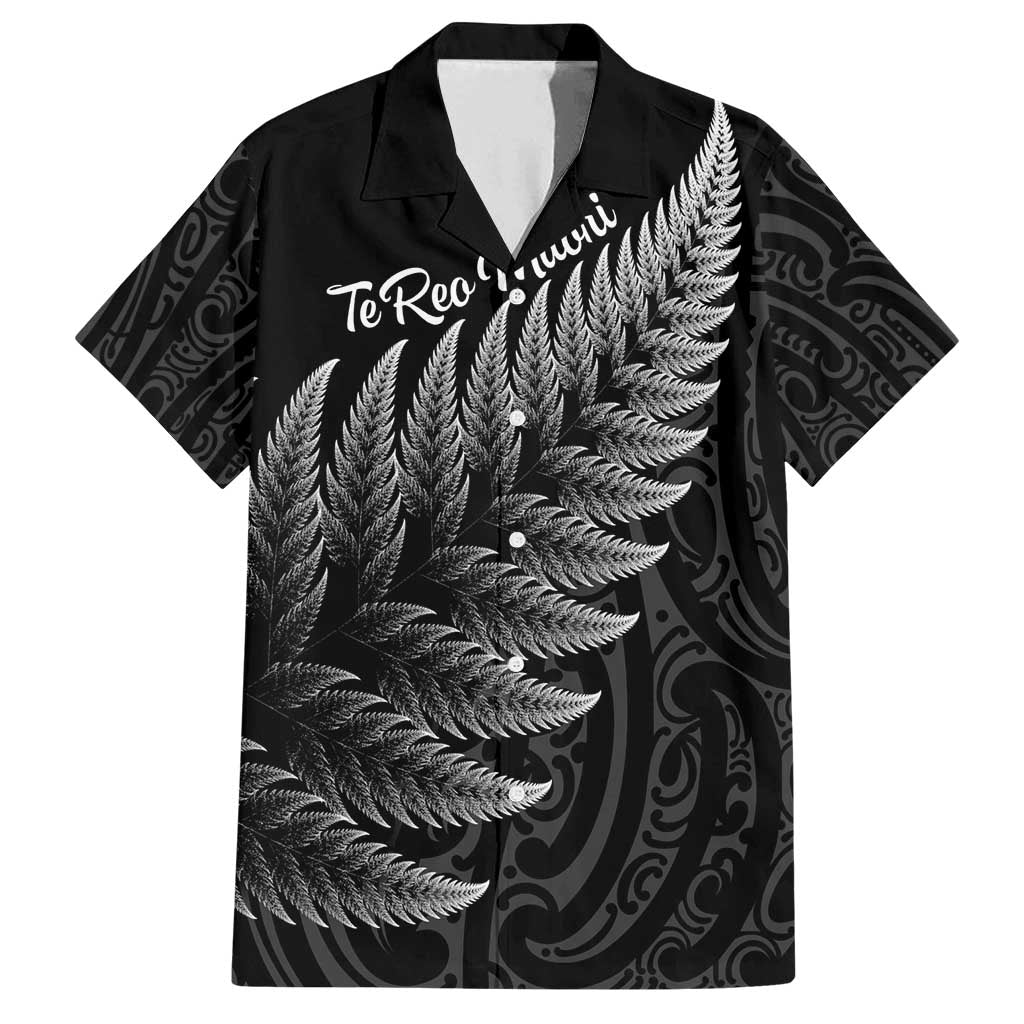 New Zealand Te Reo Mori Family Matching Tank Maxi Dress and Hawaiian Shirt Simple Black Fern LT9 Dad's Shirt - Short Sleeve Black - Polynesian Pride