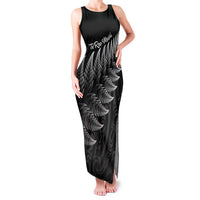New Zealand Te Reo Mori Family Matching Tank Maxi Dress and Hawaiian Shirt Simple Black Fern LT9 Mom's Dress Black - Polynesian Pride