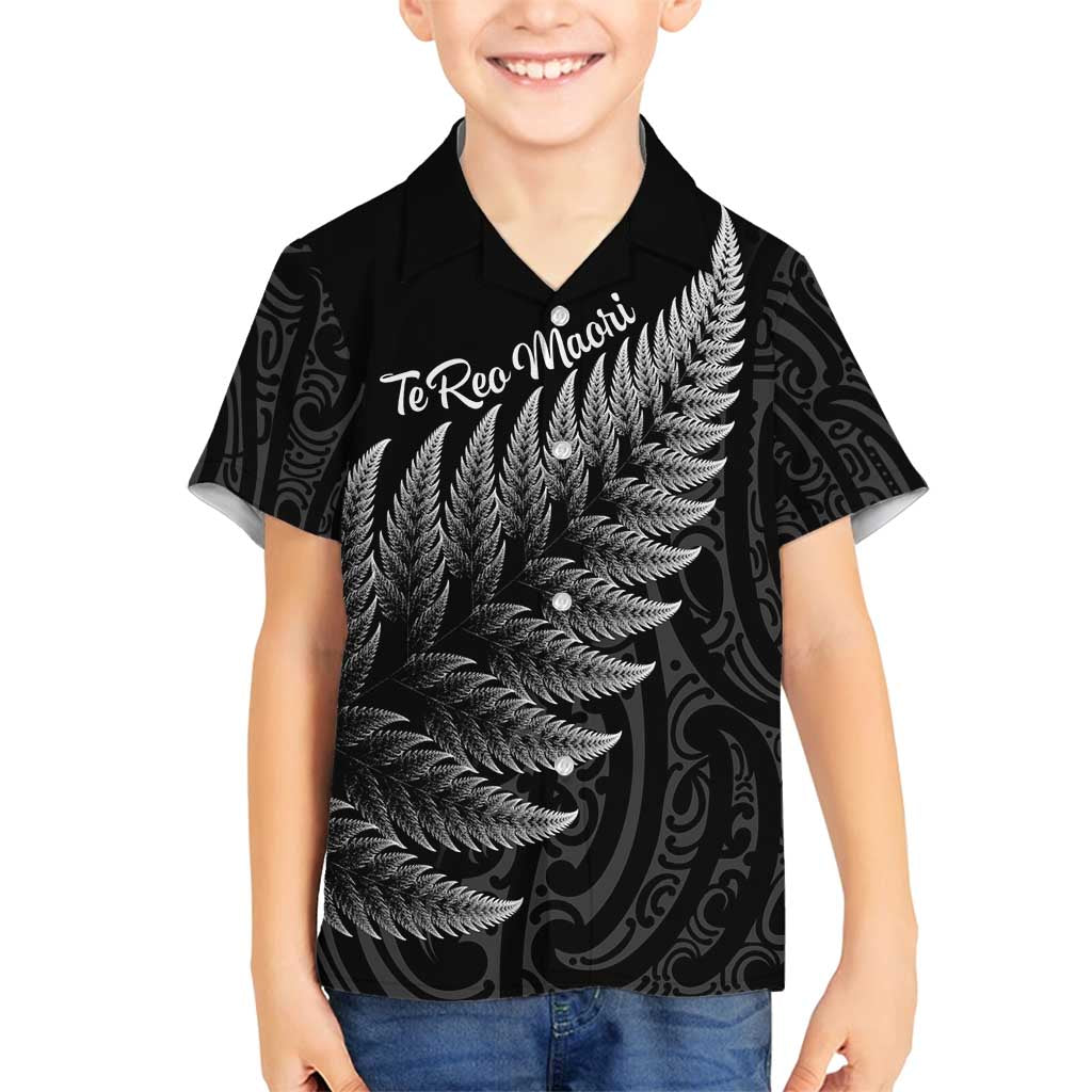 New Zealand Te Reo Mori Family Matching Tank Maxi Dress and Hawaiian Shirt Simple Black Fern LT9 Son's Shirt Black - Polynesian Pride