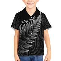 New Zealand Te Reo Mori Family Matching Tank Maxi Dress and Hawaiian Shirt Simple Black Fern LT9 Son's Shirt Black - Polynesian Pride