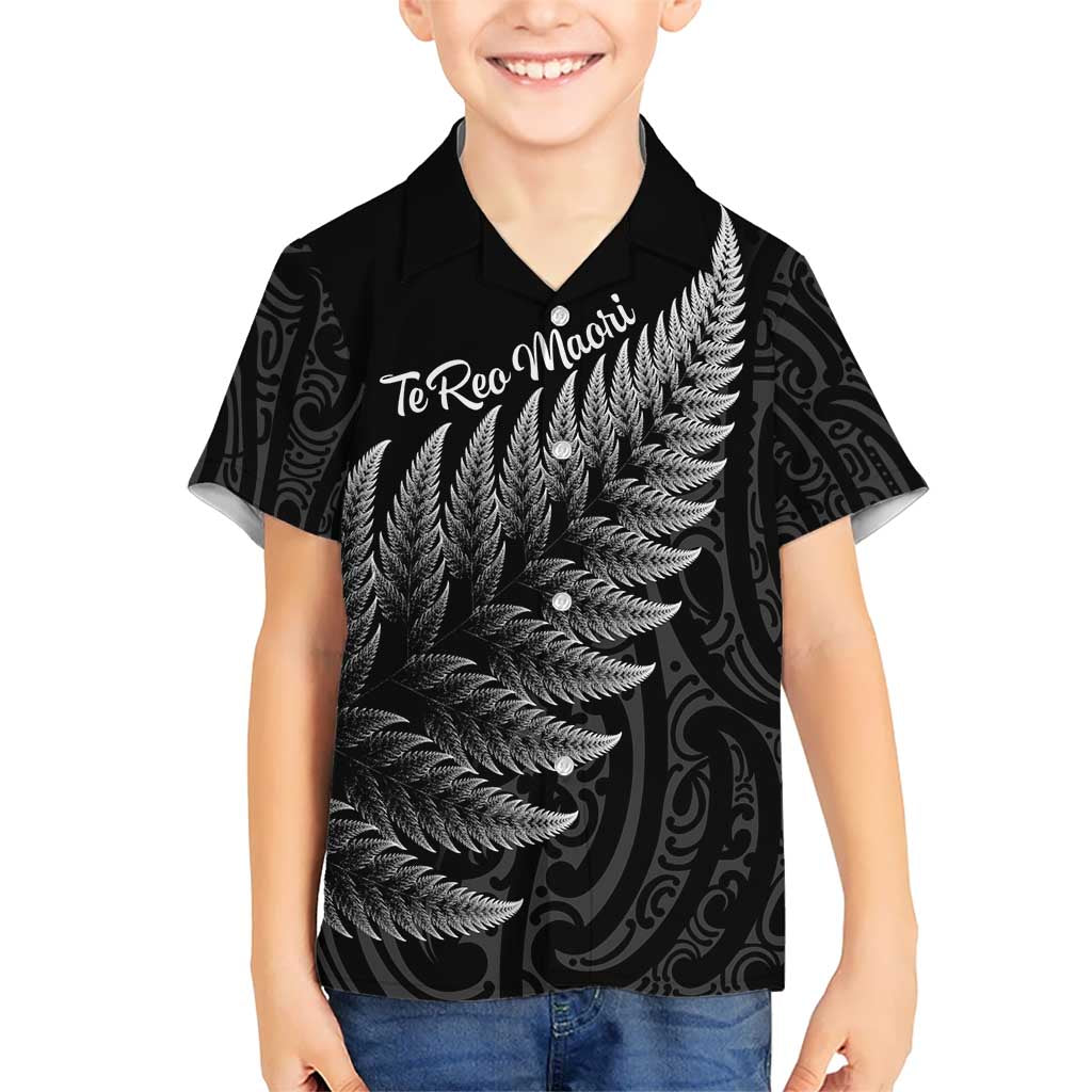 New Zealand Te Reo Māori Hawaiian Shirt Simple Black Fern