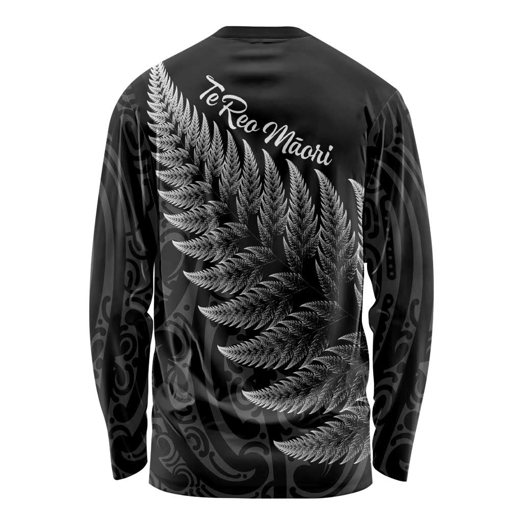 New Zealand Te Reo Māori Long Sleeve Shirt Simple Black Fern
