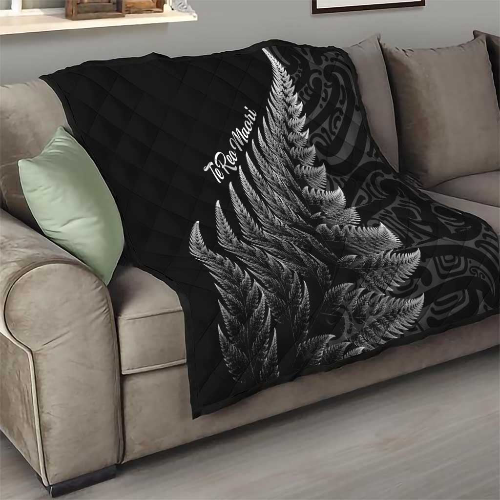 New Zealand Te Reo Mori Quilt Simple Black Fern LT9 - Polynesian Pride