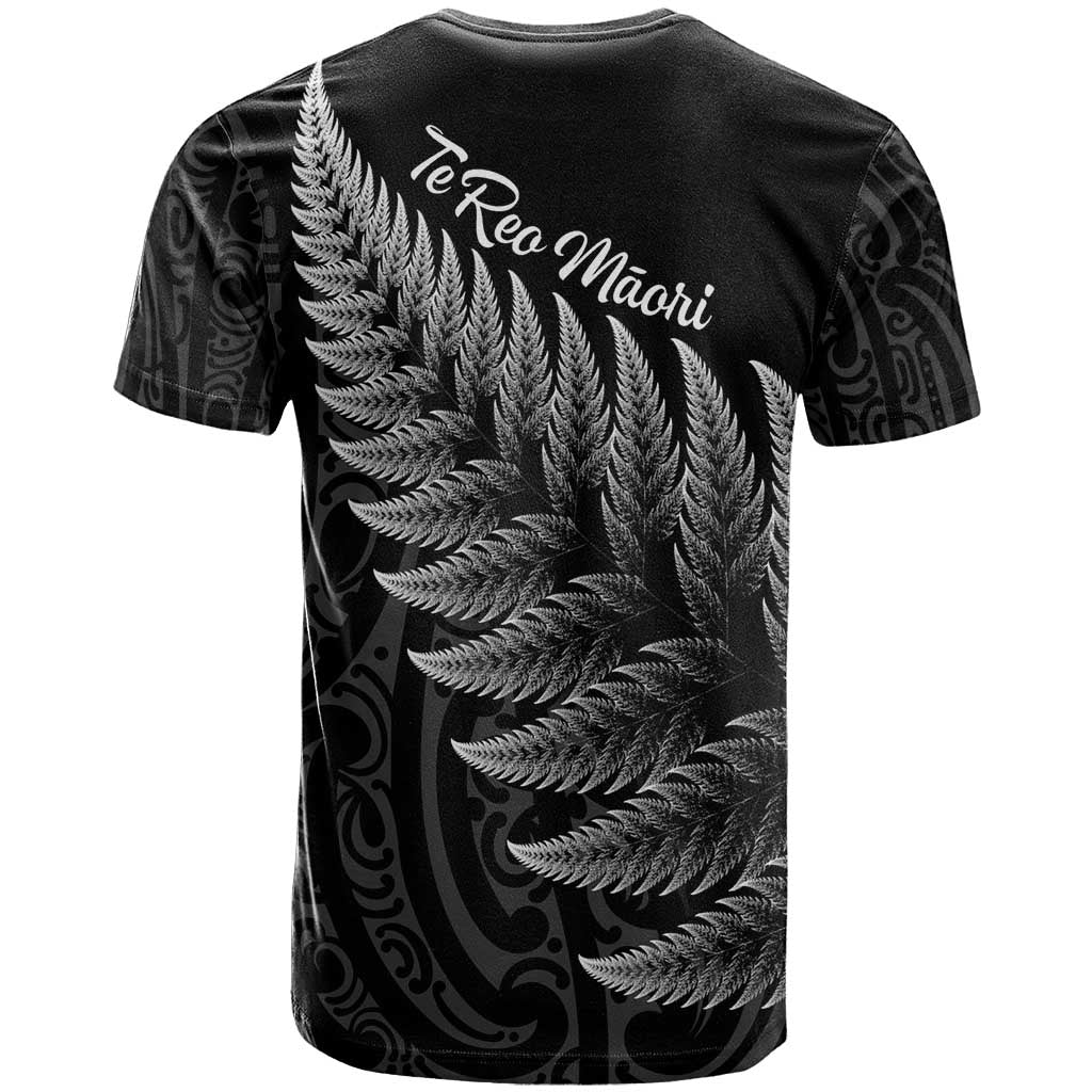 New Zealand Te Reo Mori T Shirt Simple Black Fern LT9 - Polynesian Pride