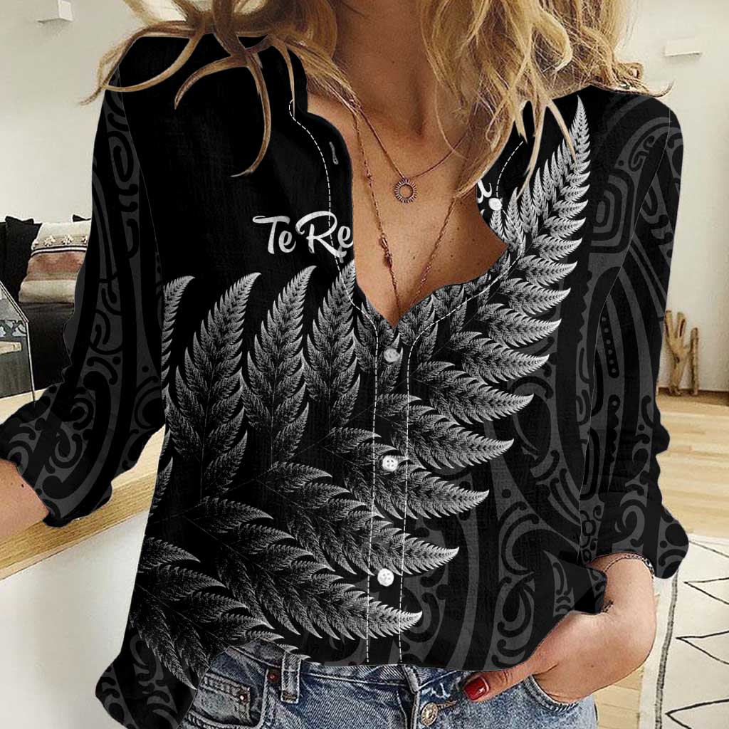 New Zealand Te Reo Māori Women Casual Shirt Simple Black Fern
