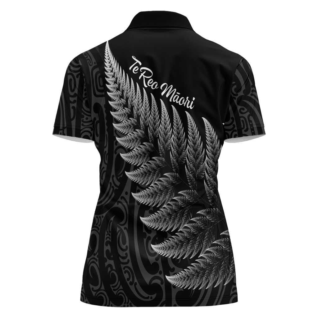 New Zealand Te Reo Māori Women Polo Shirt Simple Black Fern
