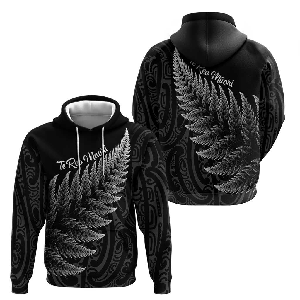 New Zealand Te Reo Māori Zip Hoodie Simple Black Fern