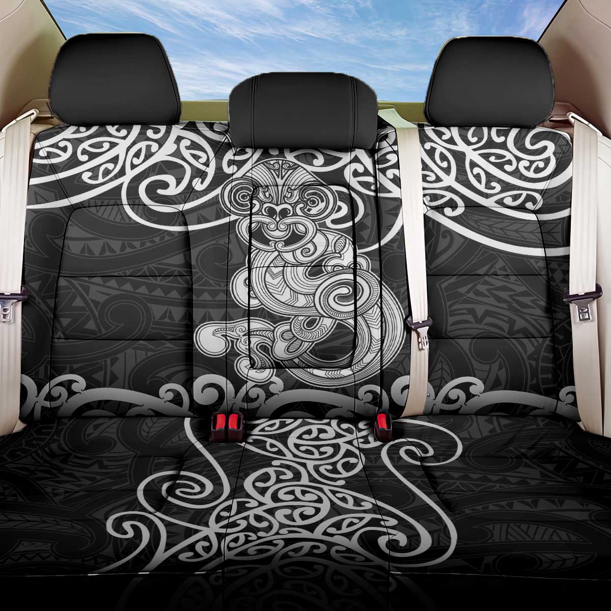 Te Reo Maori Tiki Inspired Art Back Car Seat Cover LT9 One Size Black - Polynesian Pride