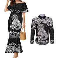 Te Reo Maori Tiki Inspired Art Couples Matching Mermaid Dress and Long Sleeve Button Shirt