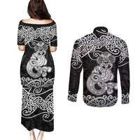 Te Reo Maori Tiki Inspired Art Couples Matching Puletasi and Long Sleeve Button Shirt