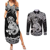 Te Reo Maori Tiki Inspired Art Couples Matching Summer Maxi Dress and Long Sleeve Button Shirt