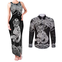 Te Reo Maori Tiki Inspired Art Couples Matching Tank Maxi Dress and Long Sleeve Button Shirt