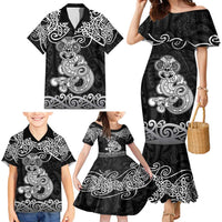 Te Reo Maori Tiki Inspired Art Family Matching Mermaid Dress and Hawaiian Shirt