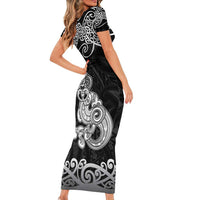 Te Reo Maori Tiki Inspired Art Family Matching Short Sleeve Bodycon Dress and Hawaiian Shirt