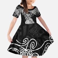 Te Reo Maori Tiki Inspired Art Kid Short Sleeve Dress LT9 KID Black - Polynesian Pride