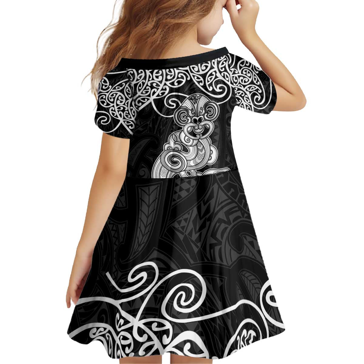 Te Reo Maori Tiki Inspired Art Kid Short Sleeve Dress LT9 - Polynesian Pride