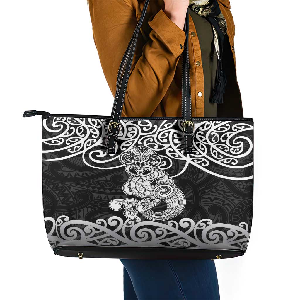 Te Reo Maori Tiki Inspired Art Leather Tote Bag