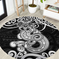 Te Reo Maori Tiki Inspired Art Round Carpet LT9 Black - Polynesian Pride