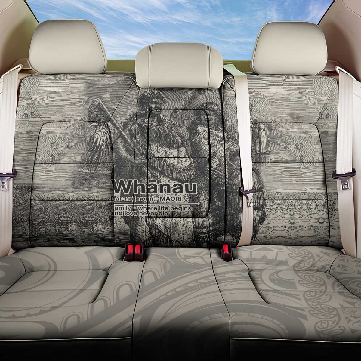 Whanau Maori Language Back Car Seat Cover Te Reo Maori Inspired Art LT9 One Size Nude - Polynesian Pride