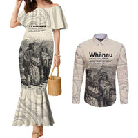 Whanau Maori Language Couples Matching Mermaid Dress and Long Sleeve Button Shirt Te Reo Maori Inspired Art