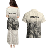 Whanau Maori Language Couples Matching Puletasi and Hawaiian Shirt Te Reo Maori Inspired Art