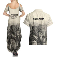 Whanau Maori Language Couples Matching Summer Maxi Dress and Hawaiian Shirt Te Reo Maori Inspired Art