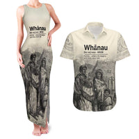 Whanau Maori Language Couples Matching Tank Maxi Dress and Hawaiian Shirt Te Reo Maori Inspired Art