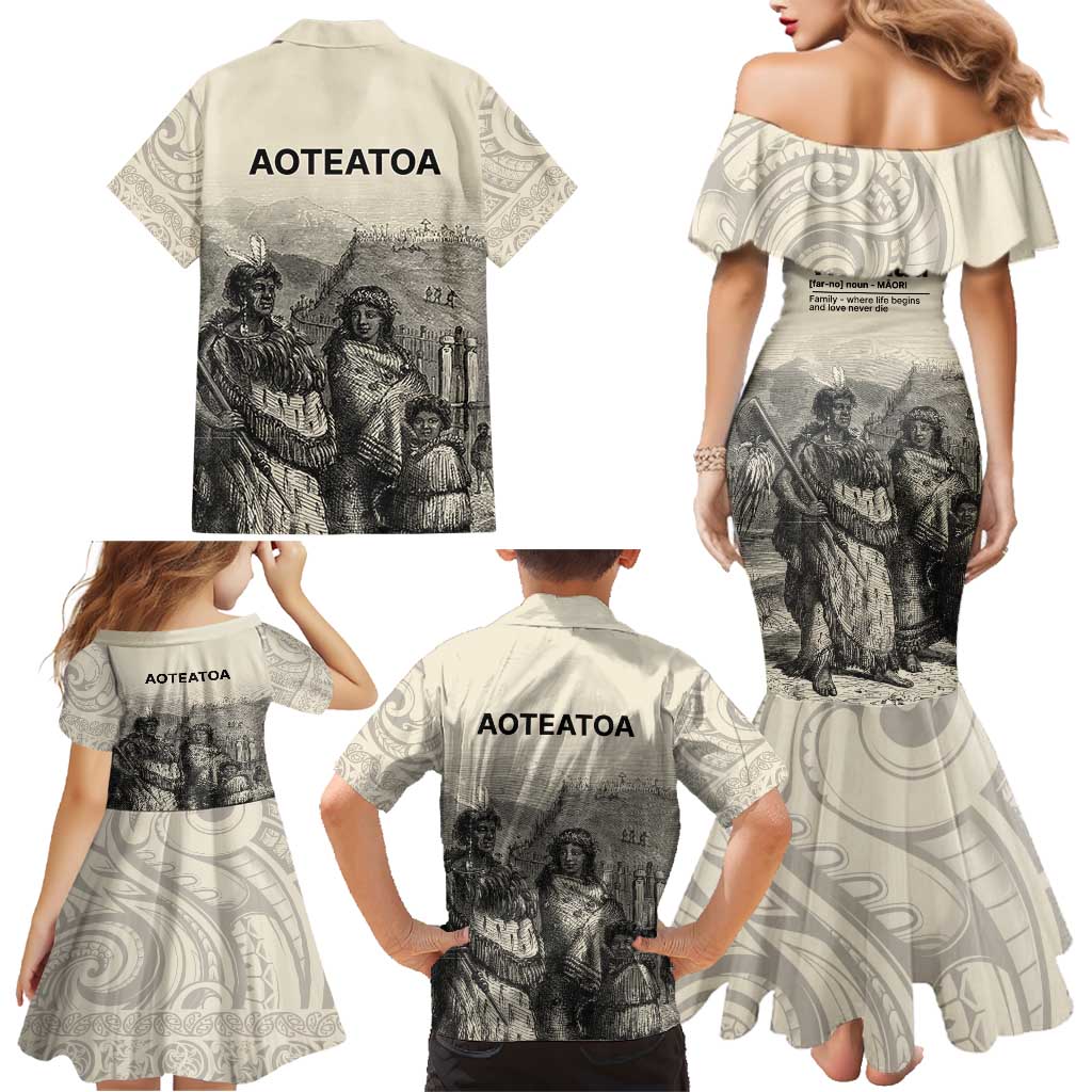 Whanau Maori Language Family Matching Mermaid Dress and Hawaiian Shirt Te Reo Maori Inspired Art