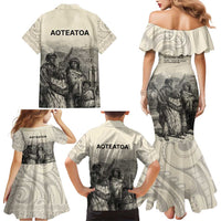 Whanau Maori Language Family Matching Mermaid Dress and Hawaiian Shirt Te Reo Maori Inspired Art