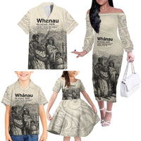 Whanau Maori Language Family Matching Off The Shoulder Long Sleeve Dress and Hawaiian Shirt Te Reo Maori Inspired Art