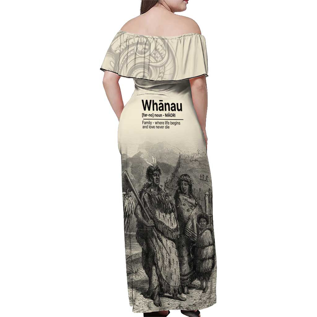 Whanau Maori Language Family Matching Off Shoulder Maxi Dress and Hawaiian Shirt Te Reo Maori Inspired Art
