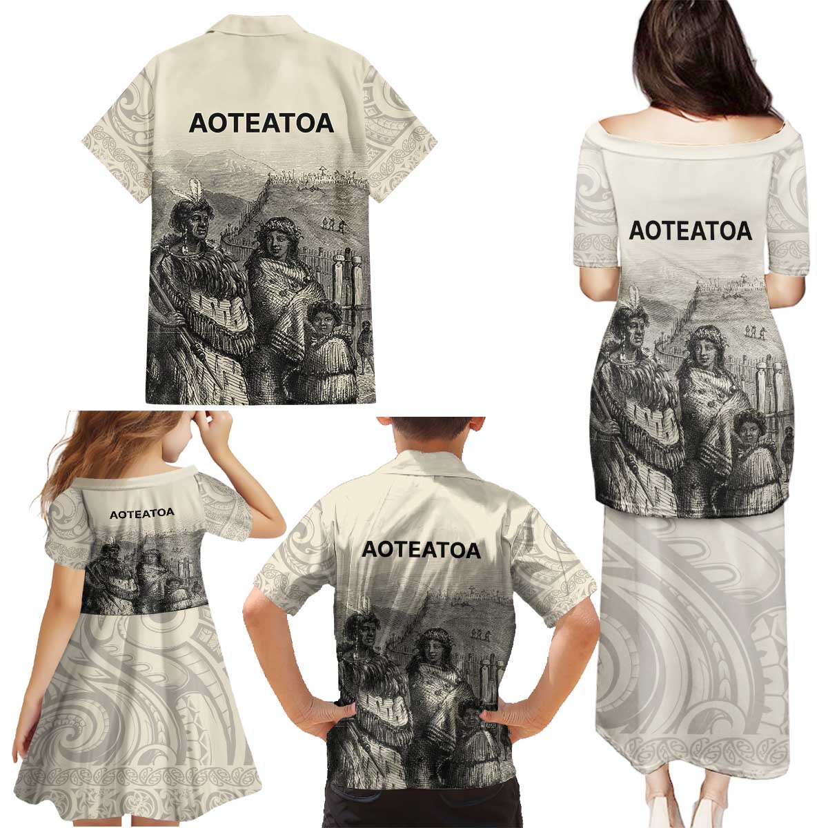 Whanau Maori Language Family Matching Puletasi and Hawaiian Shirt Te Reo Maori Inspired Art