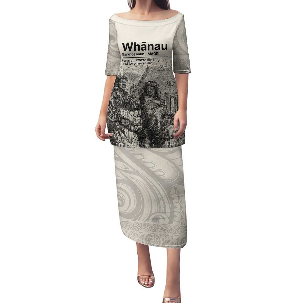 Whanau Maori Language Family Matching Puletasi and Hawaiian Shirt Te Reo Maori Inspired Art