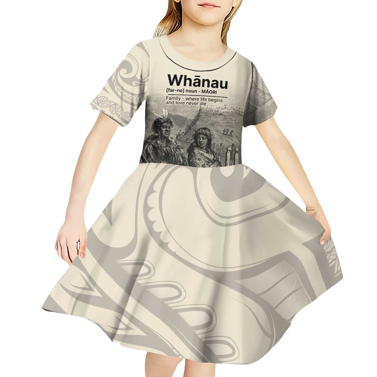 Whanau Maori Language Kid Short Sleeve Dress Te Reo Maori Inspired Art LT9 - Polynesian Pride
