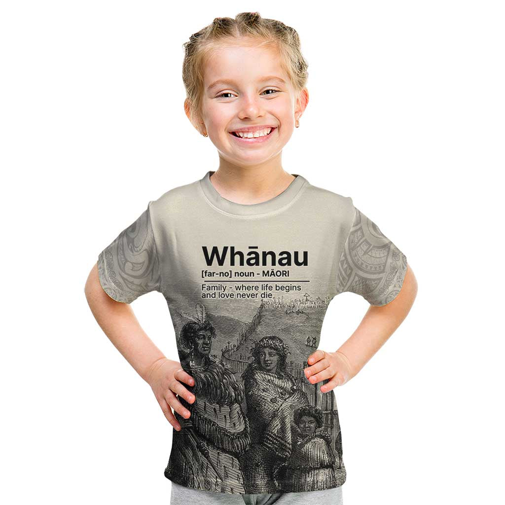 Whanau Maori Language Kid T Shirt Te Reo Maori Inspired Art LT9 Nude - Polynesian Pride