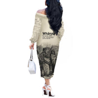 Whanau Maori Language Off The Shoulder Long Sleeve Dress Te Reo Maori Inspired Art LT9 - Polynesian Pride