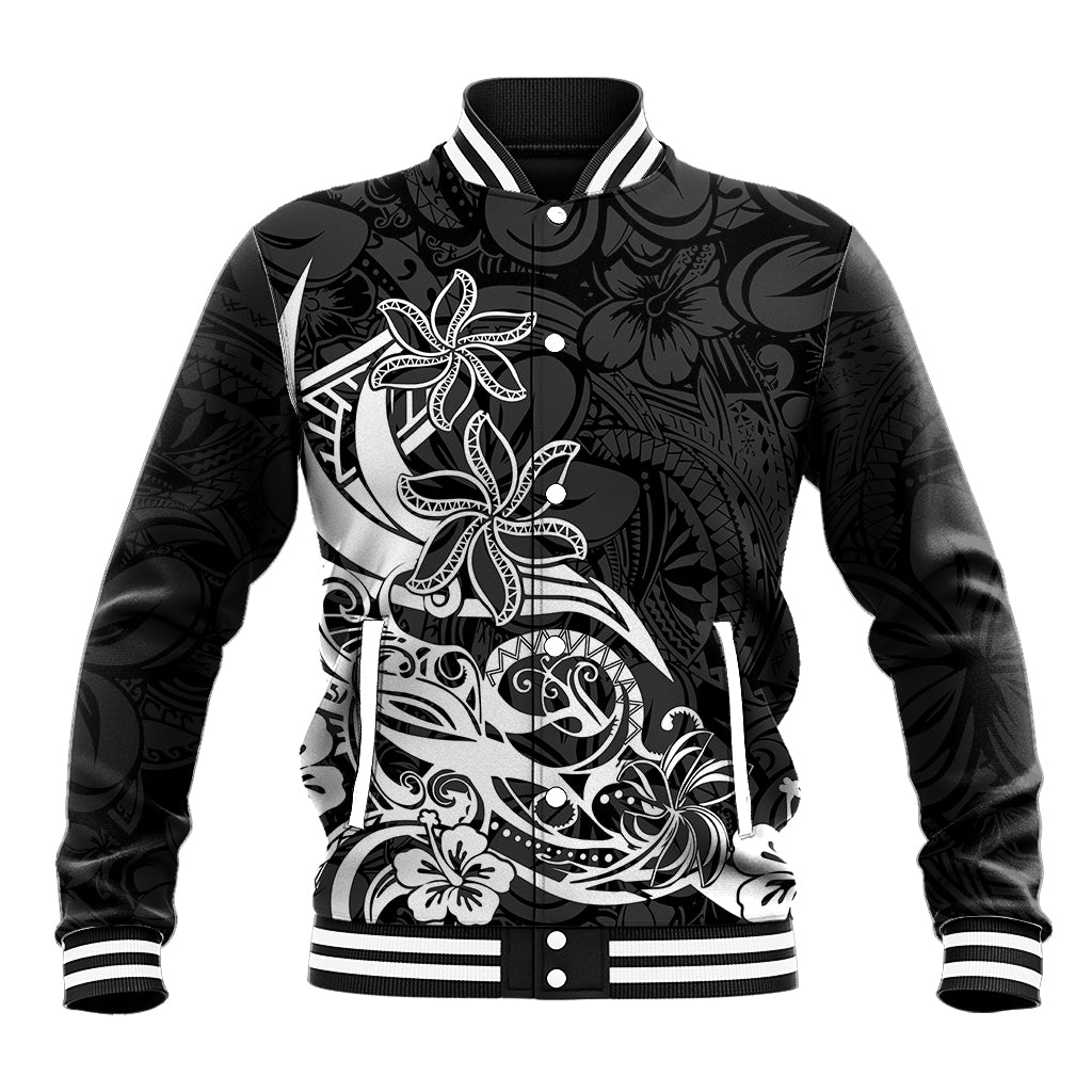Polynesian Sunset Plumeria Baseball Jacket Pacific Island Tribal Black Style LT9 Unisex Black - Polynesian Pride