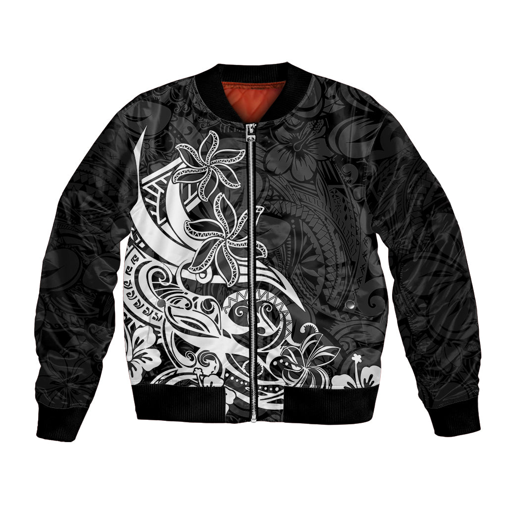 Polynesian Sunset Plumeria Bomber Jacket Pacific Island Tribal Black Style LT9 Unisex Black - Polynesian Pride