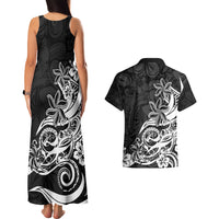 Polynesian Sunset Plumeria Couples Matching Tank Maxi Dress and Hawaiian Shirt Pacific Island Tribal Black Style LT9 - Polynesian Pride