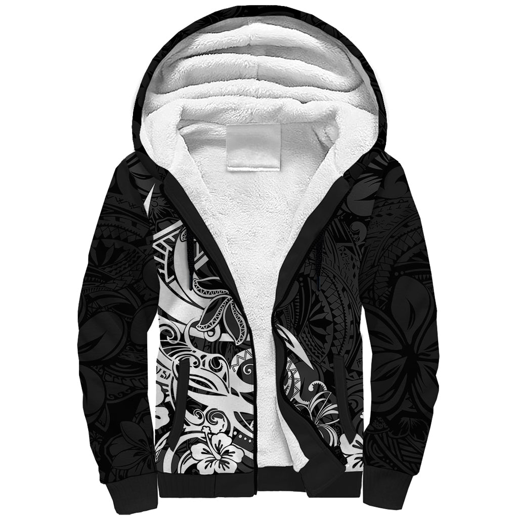 Polynesian Sunset Plumeria Sherpa Hoodie Pacific Island Tribal Black Style LT9 Unisex Black - Polynesian Pride