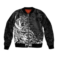 Polynesian Sunset Plumeria Sleeve Zip Bomber Jacket Pacific Island Tribal Black Style LT9 Unisex Black - Polynesian Pride