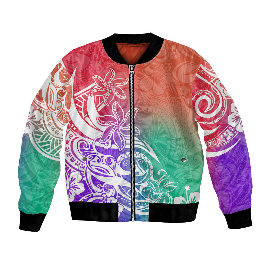 Polynesian Sunset Plumeria Bomber Jacket Pacific Island Tribal Blossom Style LT9 Unisex Blossom - Polynesian Pride