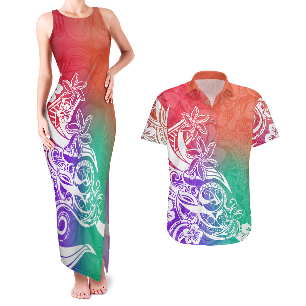 Polynesian Sunset Plumeria Couples Matching Tank Maxi Dress and Hawaiian Shirt Pacific Island Tribal Blossom Style LT9 Blossom - Polynesian Pride