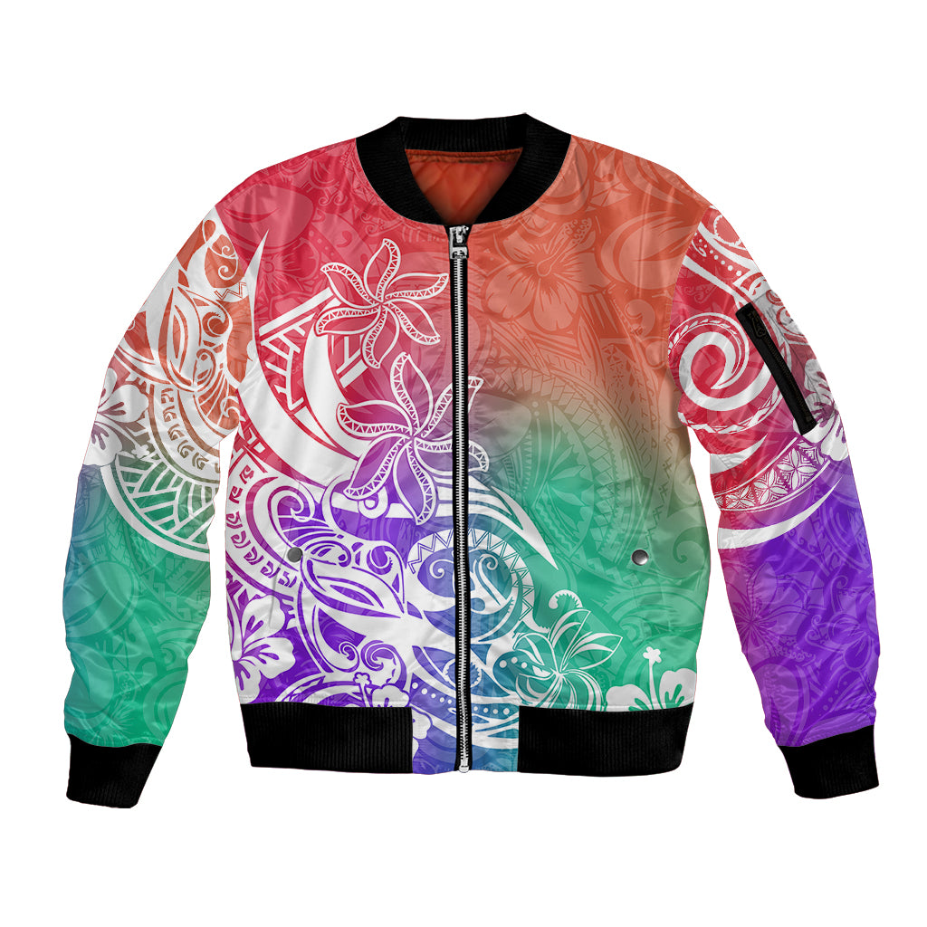Polynesian Sunset Plumeria Sleeve Zip Bomber Jacket Pacific Island Tribal Blossom Style LT9 Unisex Blossom - Polynesian Pride