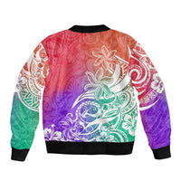 Polynesian Sunset Plumeria Sleeve Zip Bomber Jacket Pacific Island Tribal Blossom Style LT9 - Polynesian Pride