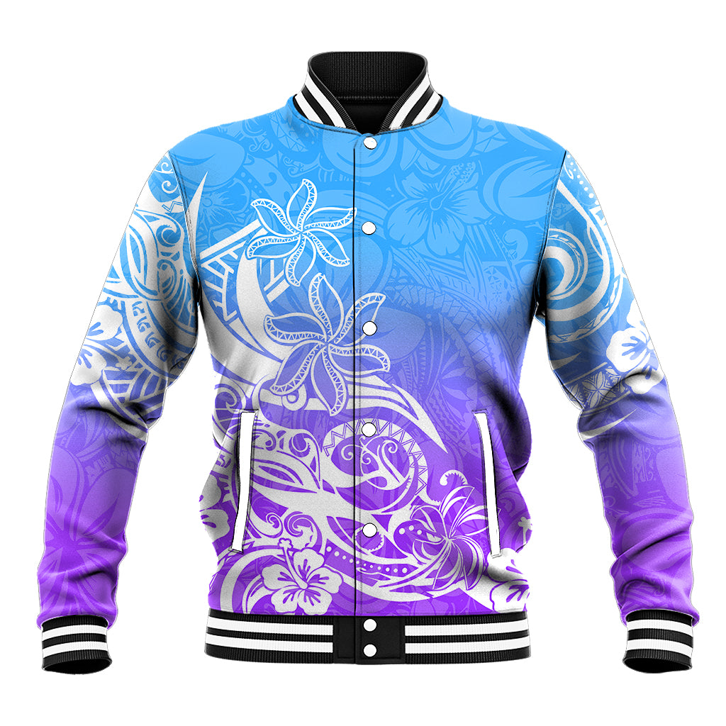 Polynesian Sunset Plumeria Baseball Jacket Pacific Island Tribal Blue Style LT9 Unisex Blue - Polynesian Pride