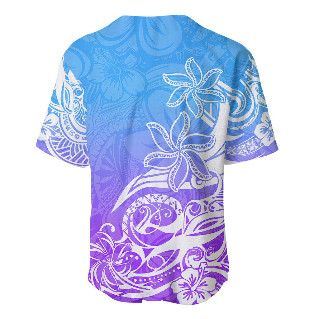 Polynesian Sunset Plumeria Baseball Jersey Pacific Island Tribal Blue Style LT9 - Polynesian Pride