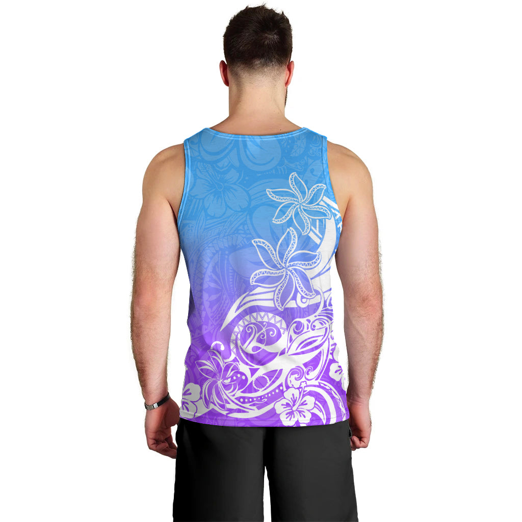 Polynesian Sunset Plumeria Men Tank Top Pacific Island Tribal Blue Style LT9 - Polynesian Pride
