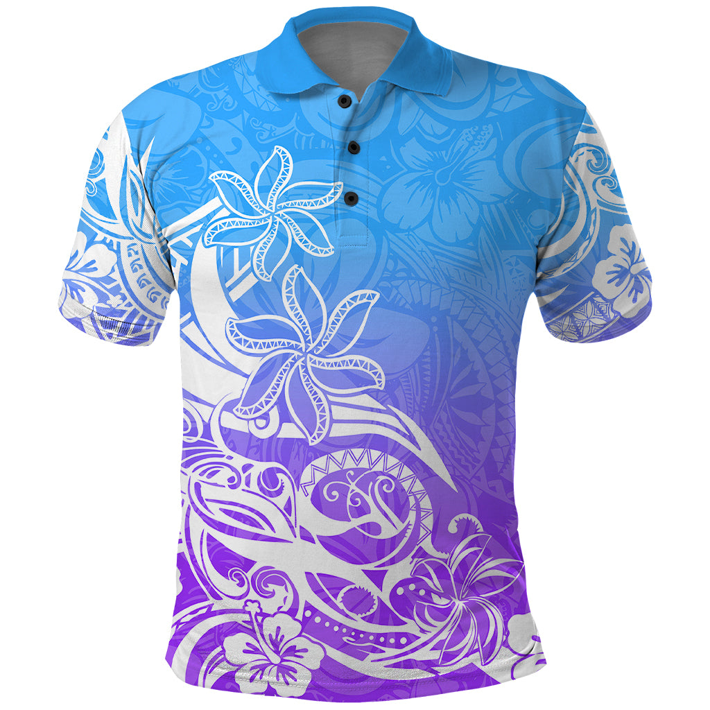 Polynesian Sunset Plumeria Polo Shirt Pacific Island Tribal Blue Style LT9 Blue - Polynesian Pride