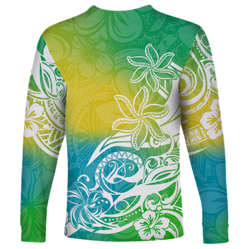 Polynesian Sunset Plumeria Long Sleeve Shirt Pacific Island Tribal Green Style LT9 - Polynesian Pride